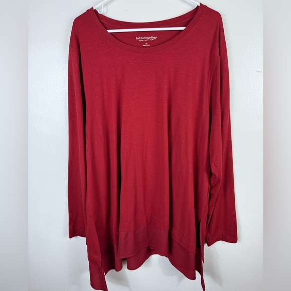 Soft Surroundings Tops - Soft‎ Surroundings Tunic Blouse Red Burgundy 2X Faux Layered Oversized Excellent